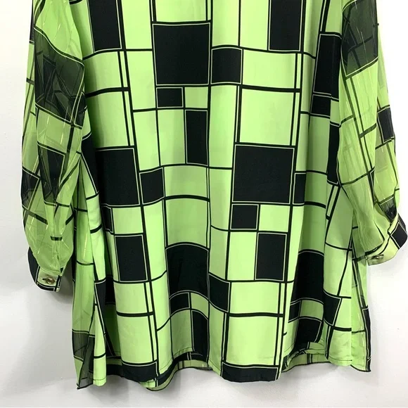 Vintage Happy Day New York Green and Black Flowy Oversized Top - Picture 11 of 16